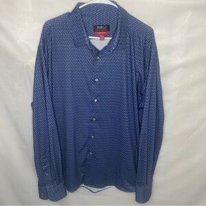 Kenneth Cole Awearness Slim Fit Shirt XXL Blue White Geometric Print Awear-Tech
